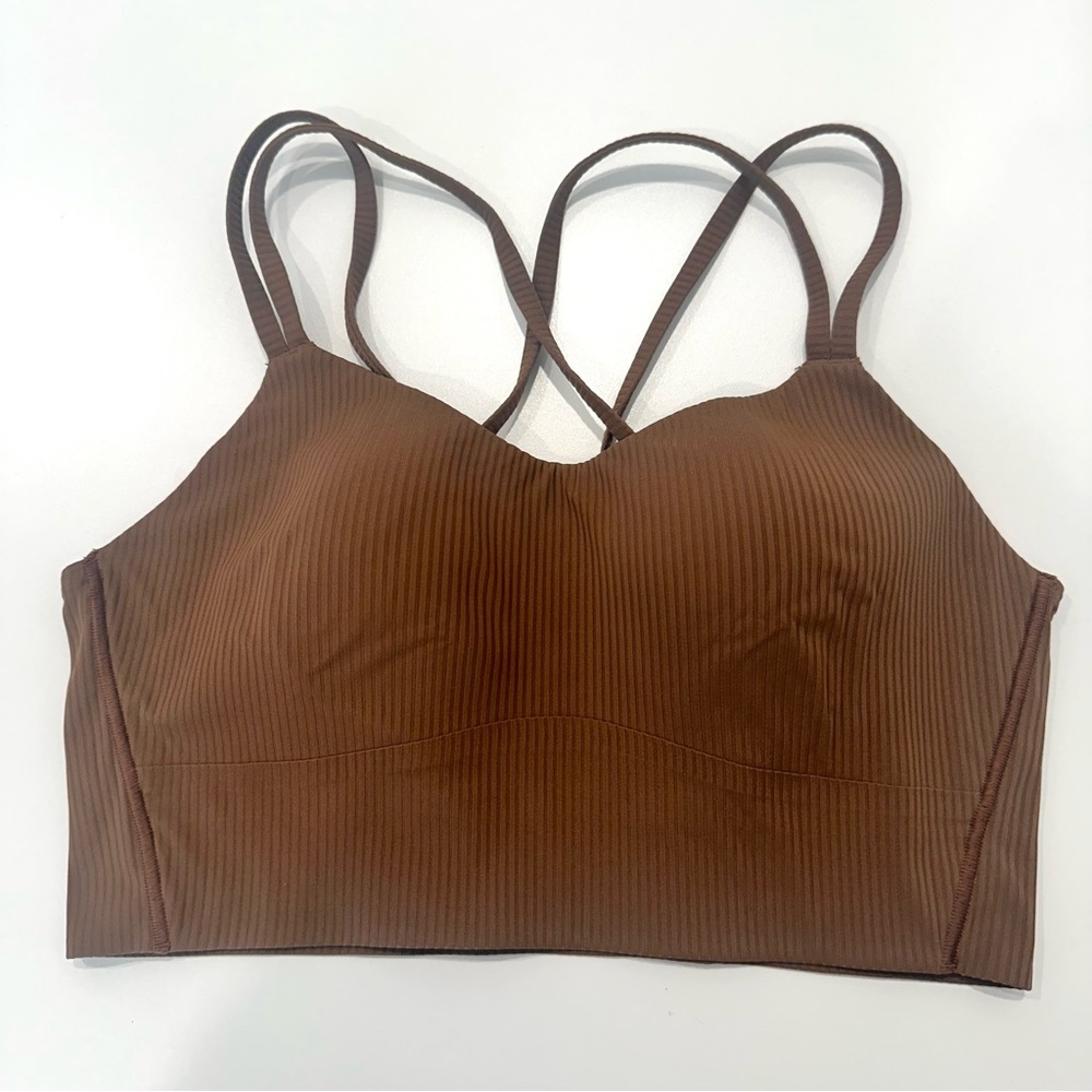 Lululemon Like a Cloud Longline bra. Brown. Ribbed fabric. Size 8.
